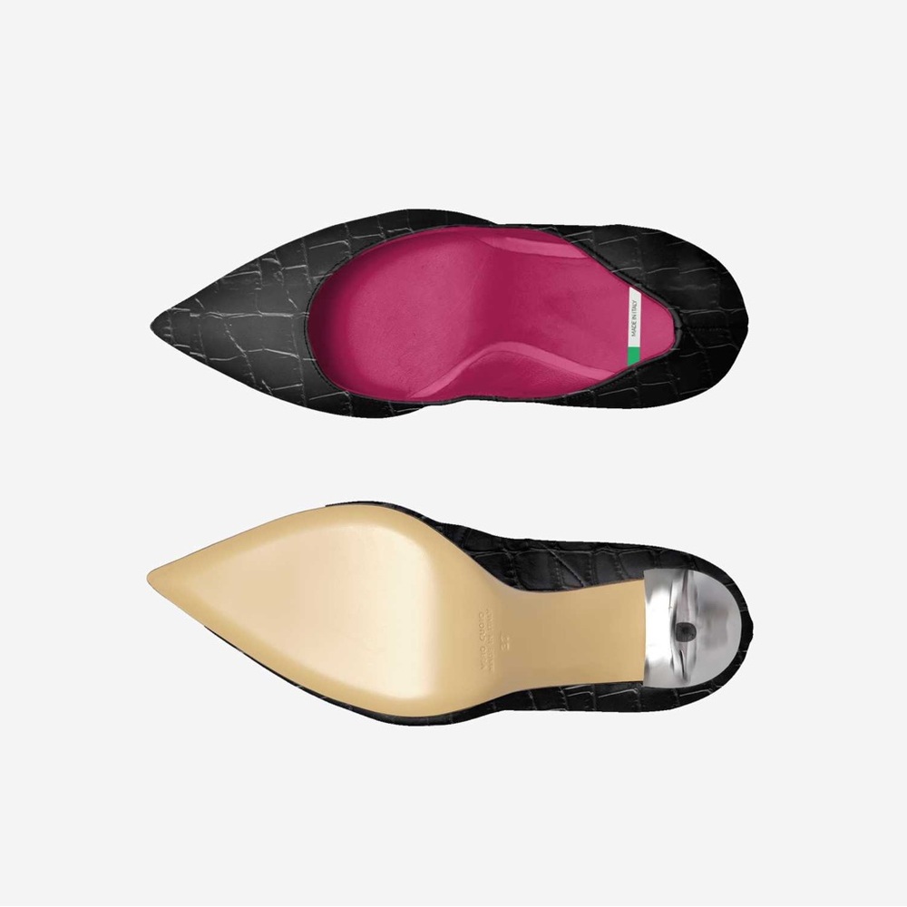 Black Pointed Leather Heels with Pink Insole - Women - Picture 6 of 7